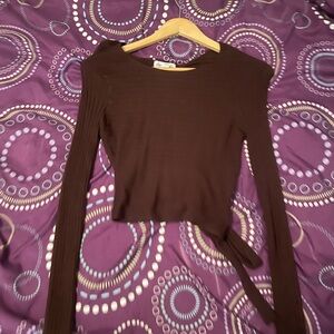 Brown Long Sleeve Ribbed Top